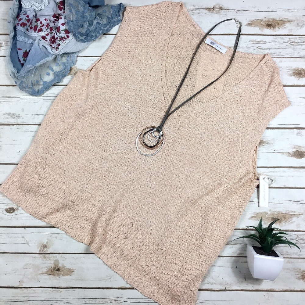 Fever Sleeveless Blush V-Neck Knit Sweater Top NWT